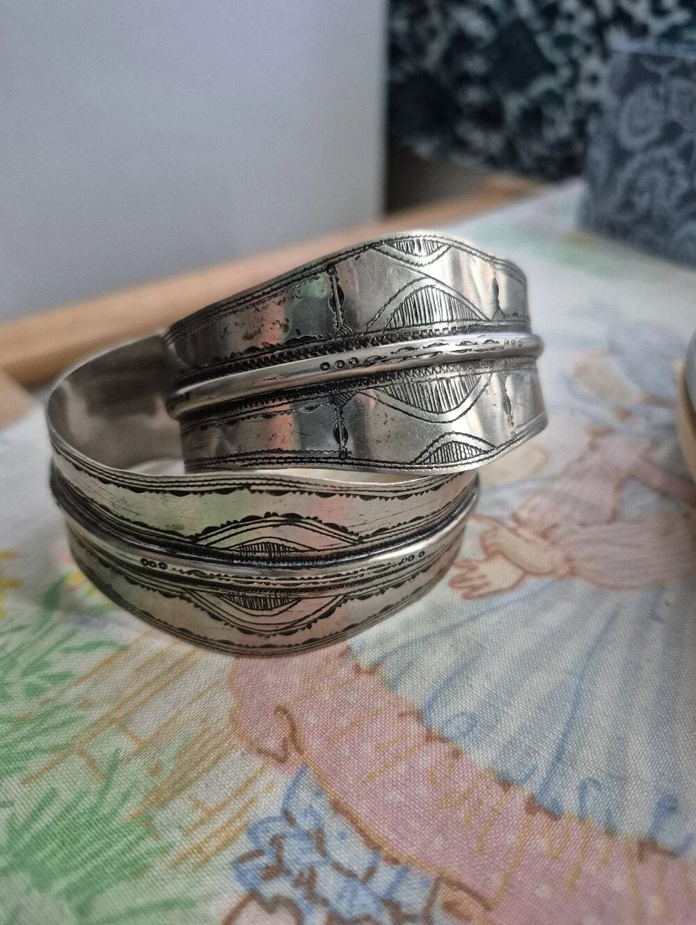 🌙Vintage Pair! Tuareg Silver Cuff Bracelets Set Hand Chiseled Berber Tribal